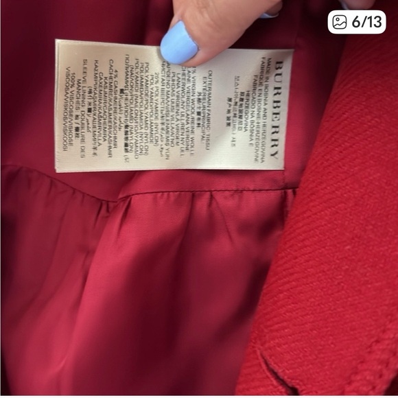 Burberry wool coat Sz 14 red - Picture 5 of 11